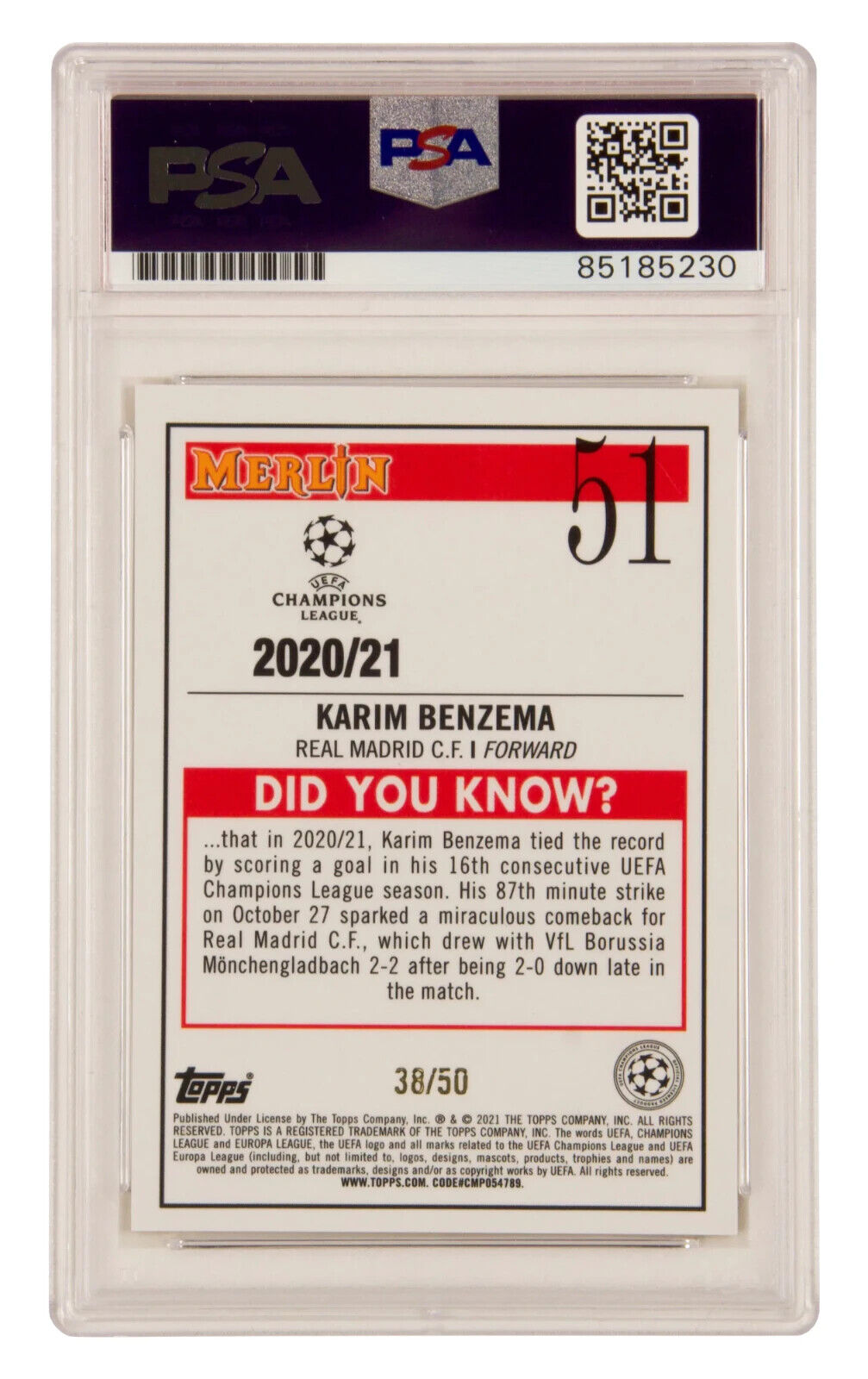 Karim Benzema Signed 2020-21 Topps Merlin Chrome Gold /50 – PSA 10 Autograph
